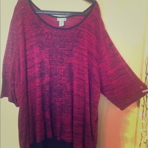 Plus size Red blouse.  Sheer open back underlay.